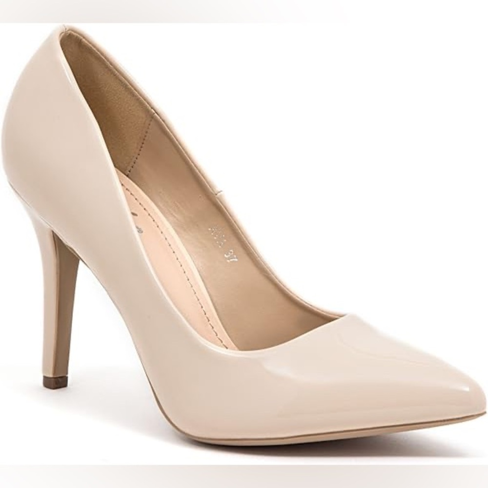 Chic By Lady Couture Ava nude patent leather 3.5 inch heel pumps